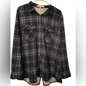 Eden & Olivia Blue and Green Plaid Top Open Back Button Down